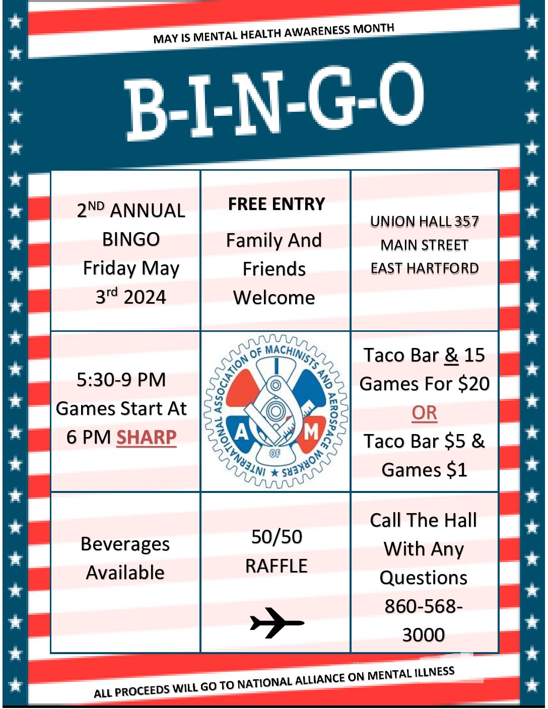 2ND Annual BINGO Night to Benefit National Alliance on Mental Illness May 3, 2024