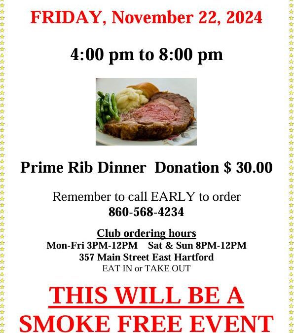 MACHINIST CLUB PRIME RIB DINNER